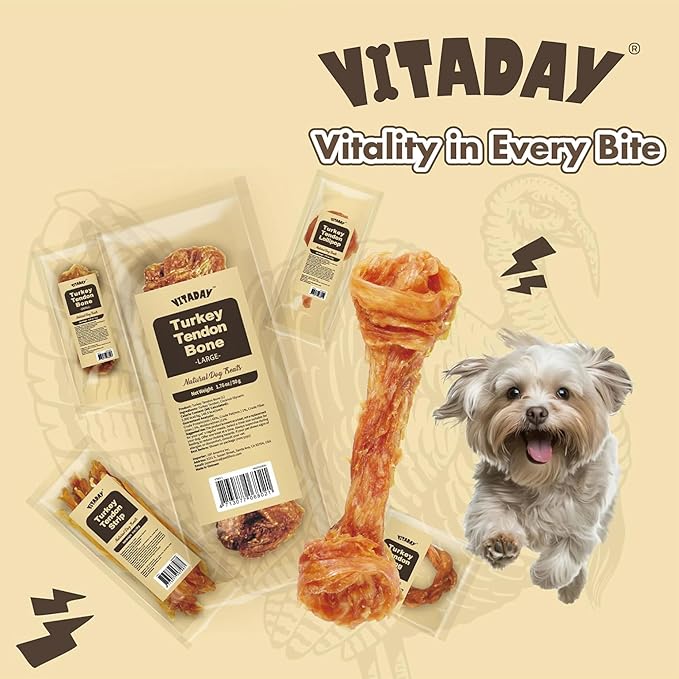 Turkey Tendon Bone (L) 1 Unit per Pack, 100% Natural, USA-Sourced Turkey Tendon, High-Protein, Low-Fat, Long-Lasting Dog Chew, Rawhide Alternative, Hypoallergenic Puppy & Dog Treats