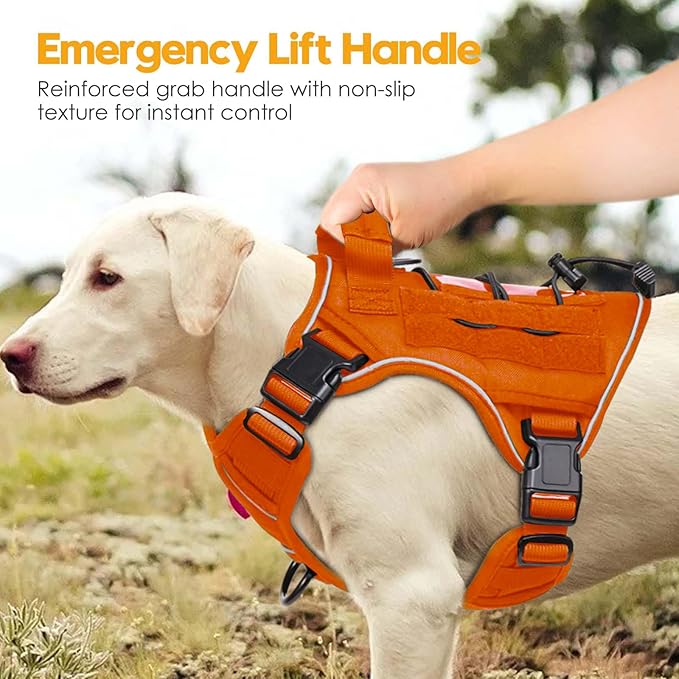 Heavy-Duty Tactical Dog Harness for Large Dogs, No Pull Adjustable Reflective Pet Vest with Molle System, K9 Military-Grade Control for Service Training, Outdoor & 10+ Breeds, Orange, Medium