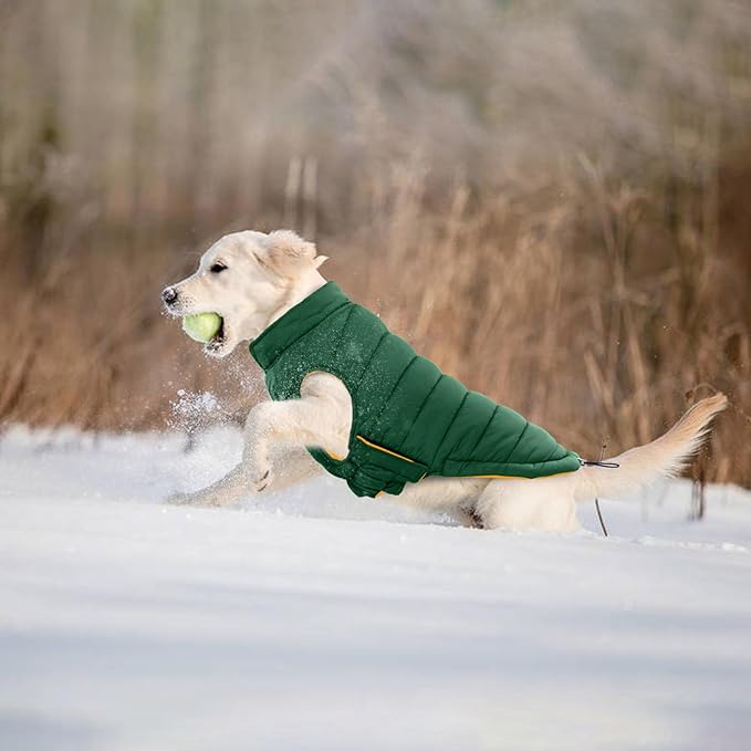 Lelepet Reversible Dog Coat Waterproof Dog Jacket Windproof Puffer Vest for Winter Warm Lightweight Coats for Large Dogs Adjustbale Hook & Loop Pet Apparel with Leash Hole, Golden Retriever, 3XL