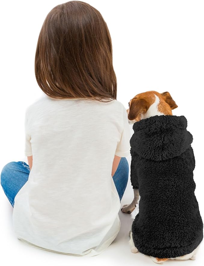 Fuzzy Dog Sweaters for Medium Dogs Dog Hoodie Soft Double-Sided Plush Fleece Pet Sweater Clothes Coats Pet Hoodie Sherpa Hooded Sweatshirt(Black-M)