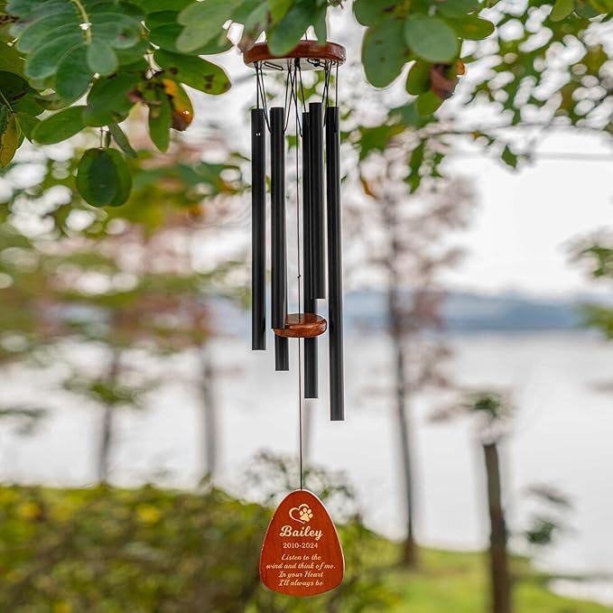 Personalized Dog Memorial Gifts for Loss of Dog Pet Memorial Gifts for Dogs Memorial Wind Chimes for Loss of Loved One Dogs Sympathy Bereavement Gift Wind Chimes for Outside 25.5''(Design 1, Black)