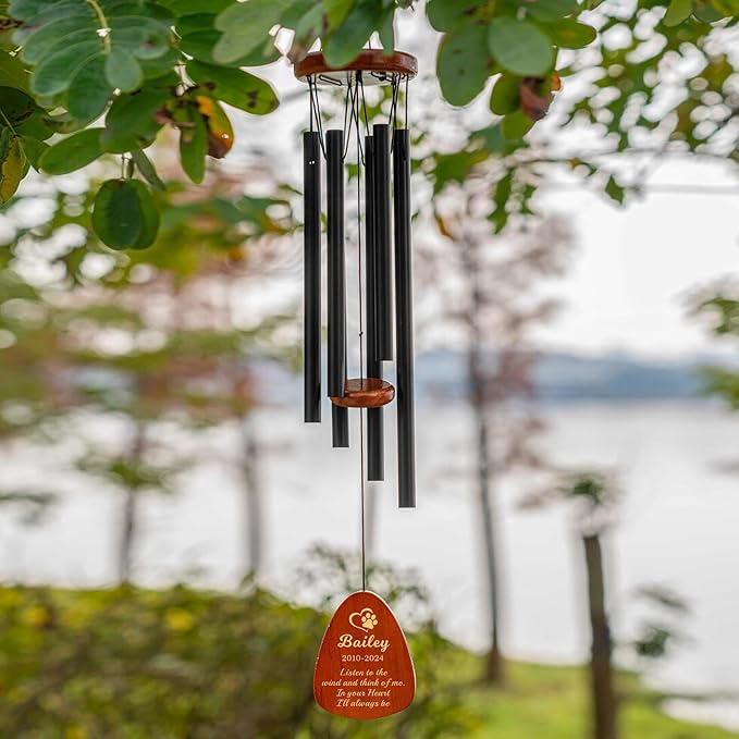 Personalized Dog Memorial Gifts for Loss of Dog Pet Memorial Gifts for Dogs Memorial Wind Chimes for Loss of Loved One Dogs Sympathy Bereavement Gift Wind Chimes for Outside 25.5''(Design 3, Black)