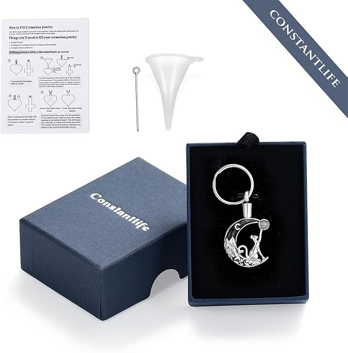 constantlife Cat Moon Urn Necklace for Women Pet Cremation Jewelry for Ashes Stainless Steel Pendant Funeral Keepsake Loved Ones Memorial Gift