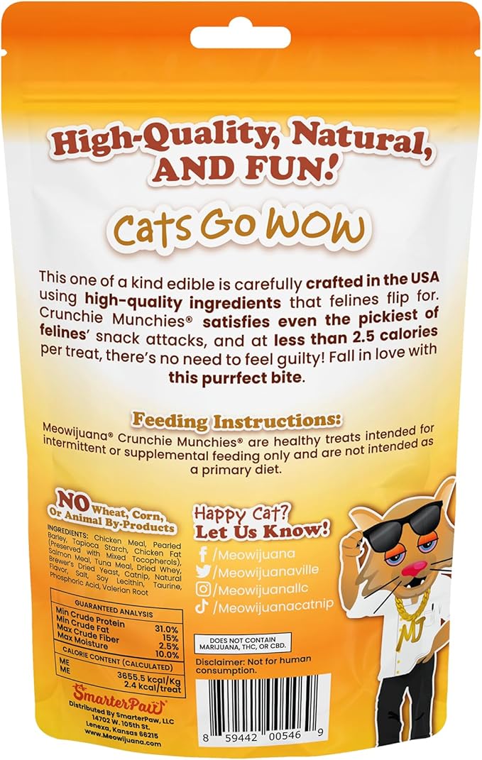 Meowijuana Crunchie Munchie Catnip Treats | Chicken | Made with Organic Catnip | Produced in The USA | Low Calorie Cat Snack