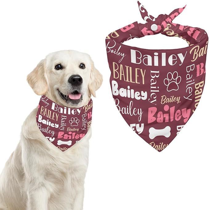 Personalized Dog Bandanas Custom Neckwear Name Button Anti-loosening Dog Scarf Triangle Bibs Kerchief Pet Costume Accessories for Small Medium Large Dogs Cats Pets Birthday-Red