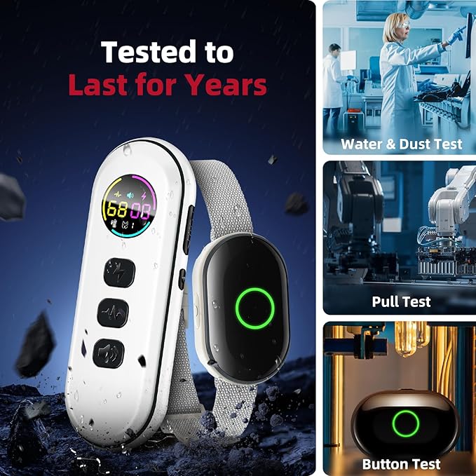 2025 Upgraded Shock Collar for Dogs, Dog Training Collar with Remote Control for Medium Large Dogs, 3 Training Modes - Beep, Vibration and Shock with Safety Lock, IPX7 Waterproof, Rechargeable,White