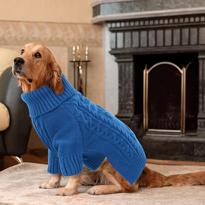 ASENKU Knitted Dog Sweater, Pullover Big Thermal Dog Winter Sweater, Turtleneck Doggy Sweaters for Large Medium Dogs Boy Girl,Warm Pet Sweatshirt for Beagle,Corgi,XL
