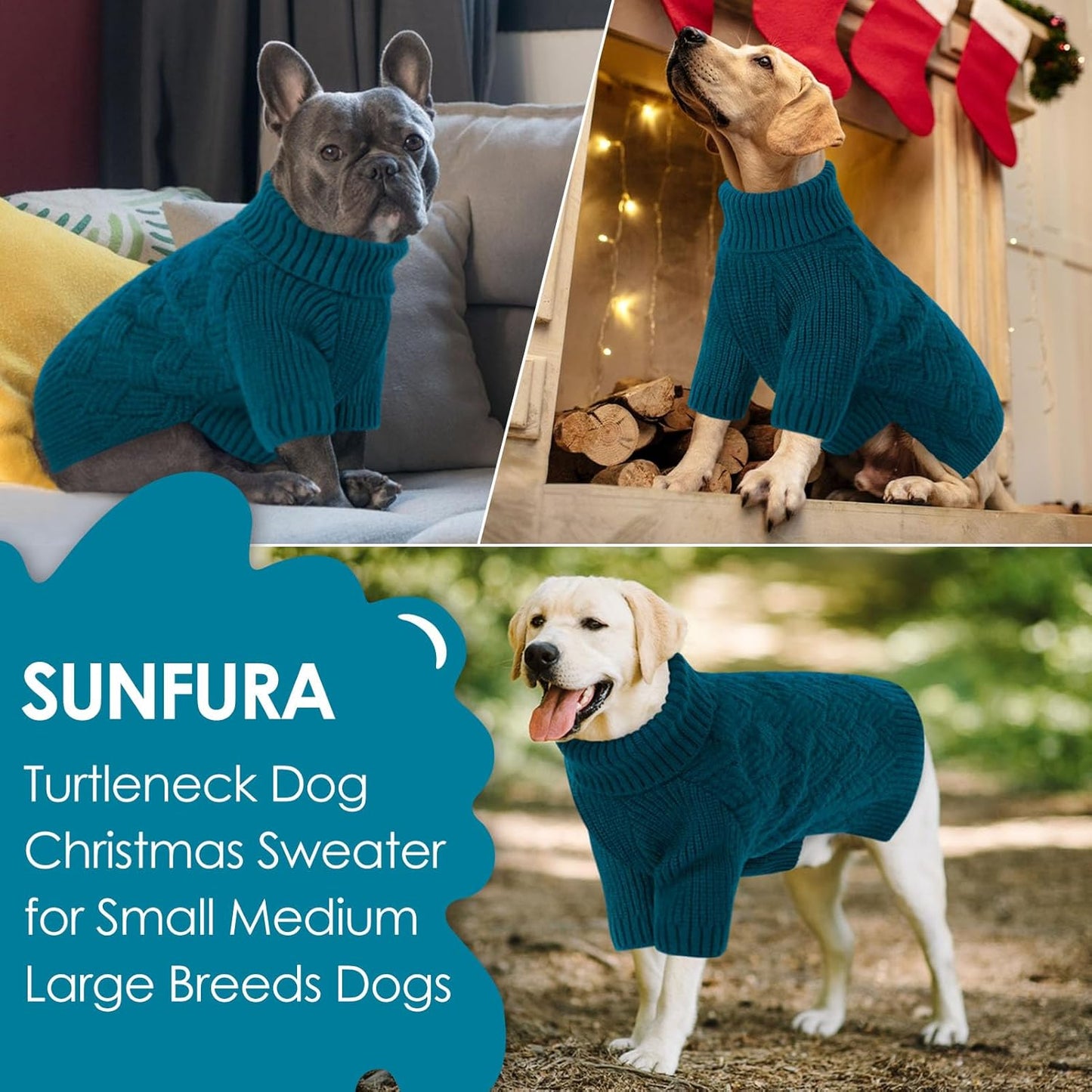 SUNFURA Dog Sweater Large Size Dog, XXL Pet Sweaters for Extra Large Dogs, Doggy Warm Turtleneck Christmas Sweatshirt Cold Weather Knit Pullover for Golden Retriever, Blue XXL