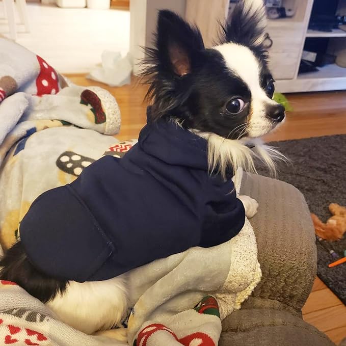 Jecikelon Winter Dog Hoodie Sweatshirts with Pockets Warm Dog Clothes for Small Dogs Chihuahua Coat Clothing Puppy Cat Custume (Navy, Small)