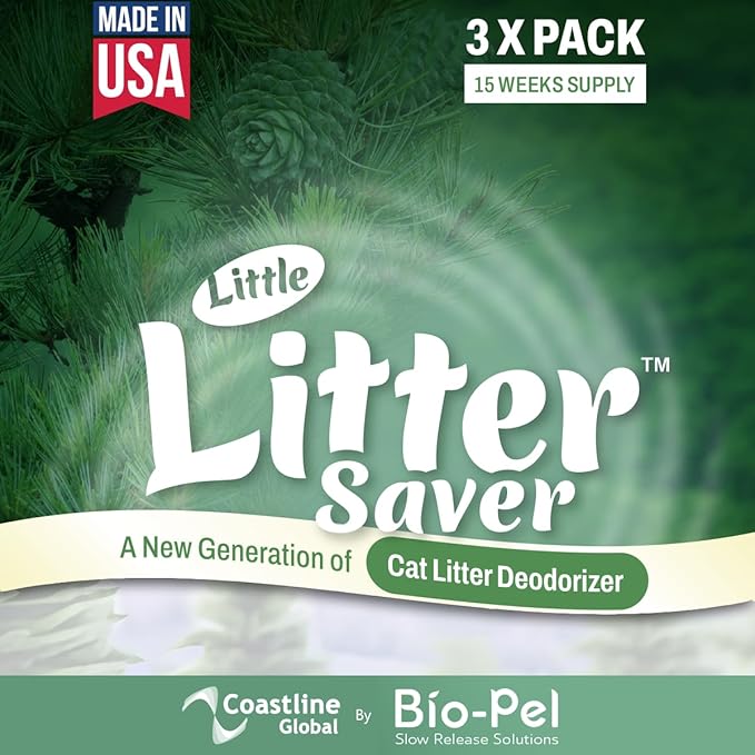 Little Litter Saver | a New Generation Of Cat Litter Box Deodorizer | Unique Formula for Slow Release | Natural Fresh Scent | Up to 15 Weeks Supply | 3 x 0.5oz bags (Cedar)
