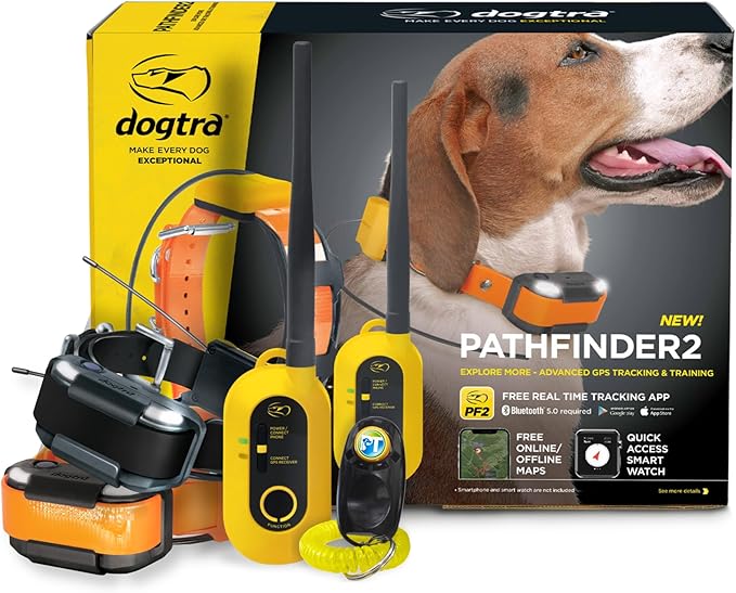 Dogtra Pathfinder 2 - Hunting Ecollar 2 Dog Training Collar with Remote, 9 Mile Range, GPS Tracking & Containment for Medium & Large Dog Breed, Electric GEO Fence Tracker, Stimulation, Vibration, Tone