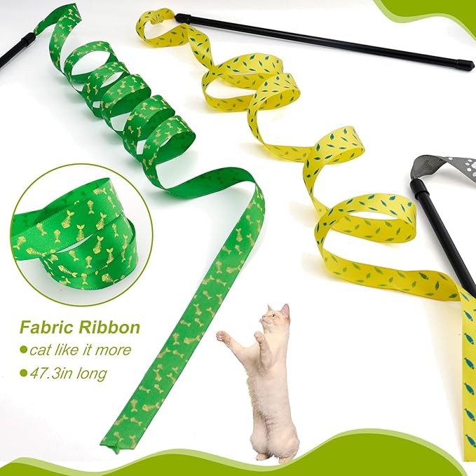 Interactive Cat Toy Wand, Cat Teaser Wand Rainbow String for Bored Indoor Adult Cats and Kittens (3 Pack String)