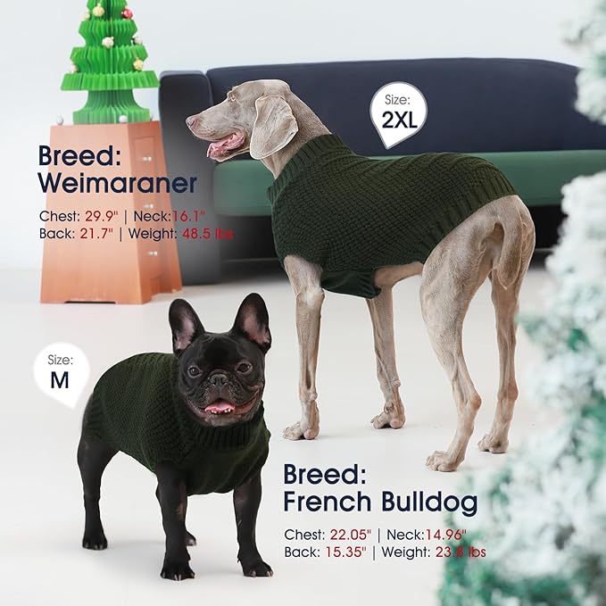 IECOii Extra Large Dog Sweater,XXXL Dog Sweater for Large Dogs Girl Boy,Xmas Dog Apparels Holiday Dog Sweater Large,Warm Dog Christmas Clothing Big Dog Sweaters for Labrador,Husky,Army-Green-3XL