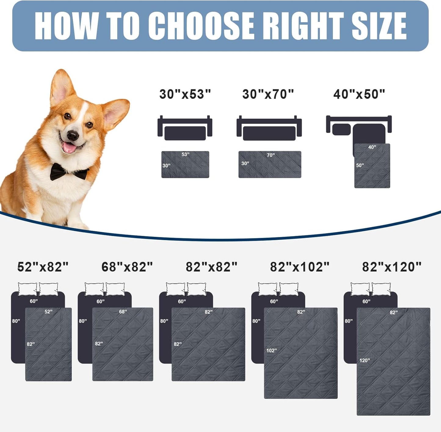 Smiry Waterproof Dog Bed Cover Pet Blanket, Soft Washable Dog Blanket for Furniture Bed Couch Sofa Reversible, Checkered (68"x82", Dark Grey/Black)