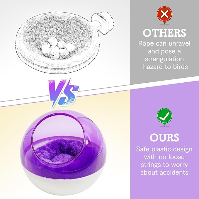 kathson Plastic Bird Nest Chewproof Small Bed with mat Hanging House Hut Bird Cage Breeding Hatching Nest Washable Parakeet Nest for Parrot Budgie Love Bird Canary (Purple)