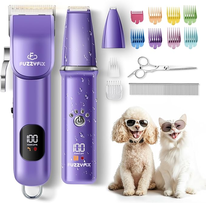 Dog Grooming Kit, Dog Clippers for Grooming for Thick Curly Coats, Professional Pet Hair Shaver Paw Trimmer Cordless Rechargeable Low Noise for Dogs Cats Animals Face Ear
