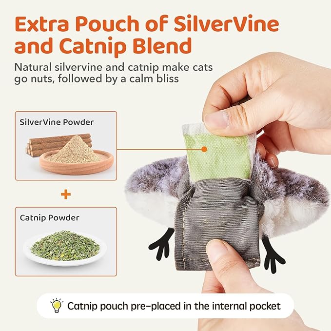 Potaroma Cat Toys Flapping Bird (No Flying), Lifelike Sandpiper Chirp Tweet, Rechargeable Touch Activated Kitten Toy Interactive Cat Exercise Toys for All Breeds Cat Kicker Catnip Toys 4.0"