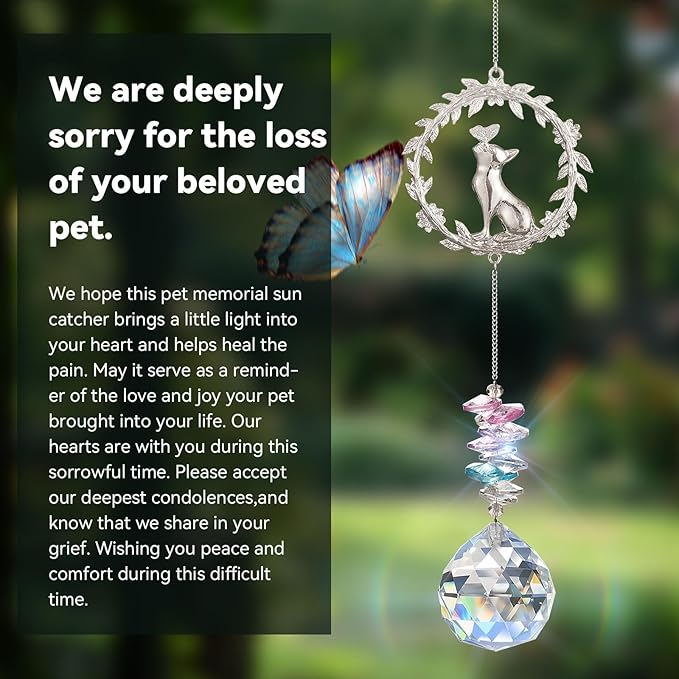 Cat Memorial Suncatcher - Lost of Cat Bereavement Gift Idea, Pet Loss Sympathy Gifts, Thoughtful Cats Remembrance Sun Catcher, Passing Away Remembrance Memory Gift