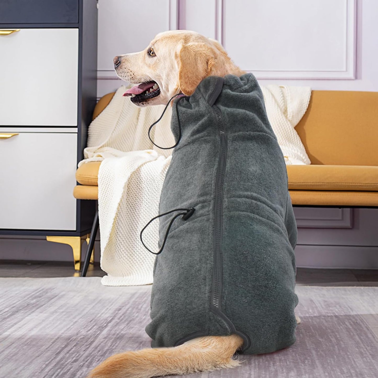 ROZKITCH Dog Winter Coat Soft Fleece Pullover Pajamas, Pet Windproof Warm Cold Weather Jacket Vest Cozy Jumpsuit Apparel Outfit Clothes for Small Medium Large Dog Walking Hiking Sleep Grey S