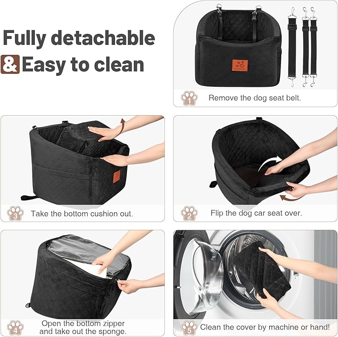 Dog Car Seat for Small Medium Dogs, Memory Foam Booster Car Seat for Dogs up to 35 lbs, Elevated Pet Car Seat, Travel Safety Bed with Washable Removable Cover and Storage Pockets(Black)