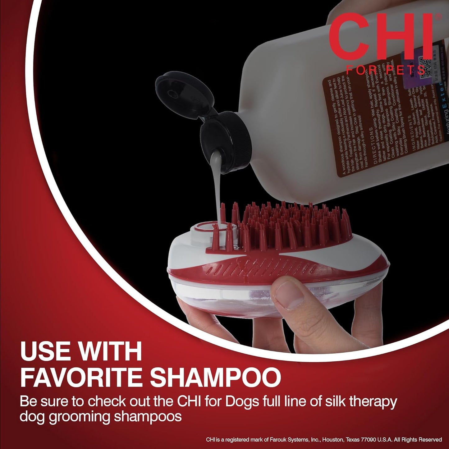 CHI for Dogs Soap Dispensing Palm Brush - Handheld Dog Grooming Tool with Built-in Soap Dispenser - Easy-to-Use Dog Brush for Bathing and Massaging Coats - Gentle on Skin