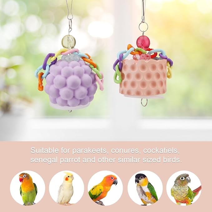 Wontee Bird Beak Grinding Stone Bird Calcium Block Chewing Treats Toy for Budgies Cockatiels Conures Quaker Senegal Parrot, 2PCS (Orange+Purple)