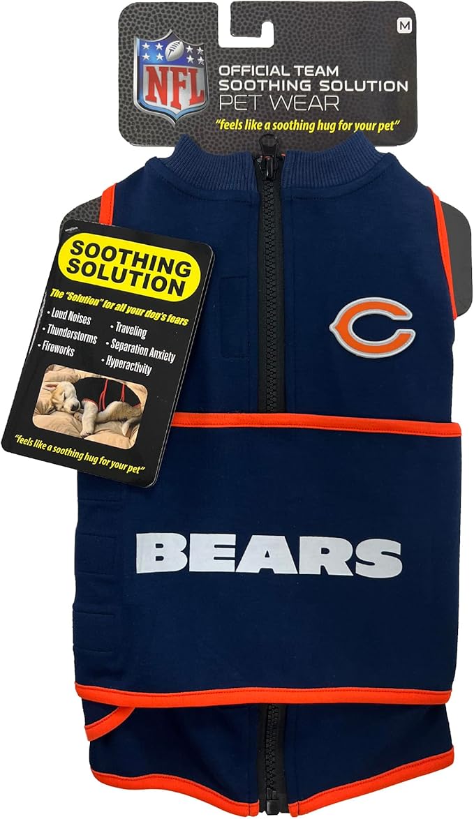 NFL Chicago Bears Dog Anxiety Shirt Calming Soothing Solution Vest, for Dogs & Cats with Anxiety, Fears, Fireworks, Loud Noises, Dark, Lonely Keeps Dogs Calm and Feeling Safe, Relaxing Jacket, Large