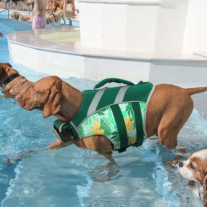 Kuoser Dog Life Jacket with Reflective Stripes, Adjustable Visibility Dog Life Vest, Ripstop Lifesaver for Small to Large Dogs