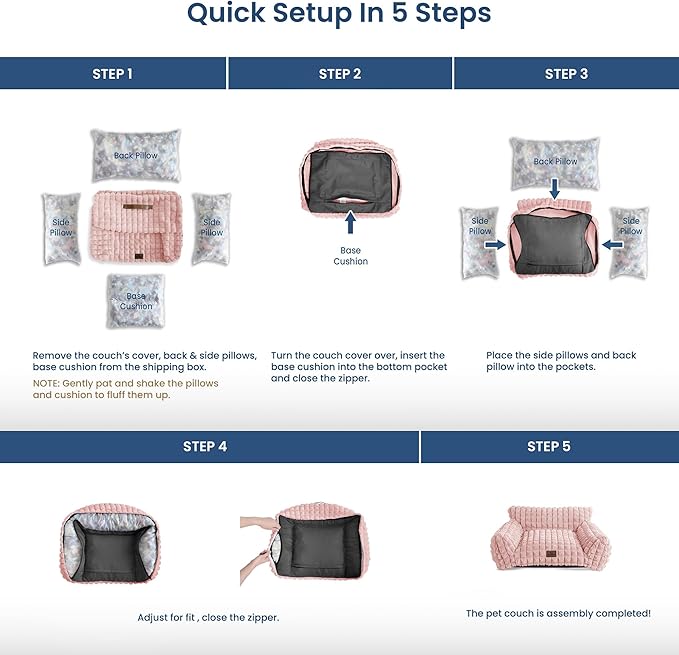 Cute Cat Couch Bed – Supportive & Fluffy Pet Sofa with Faux Rabbit Fur Washable Cover in 3D Diamond Pattern, 24" Pink