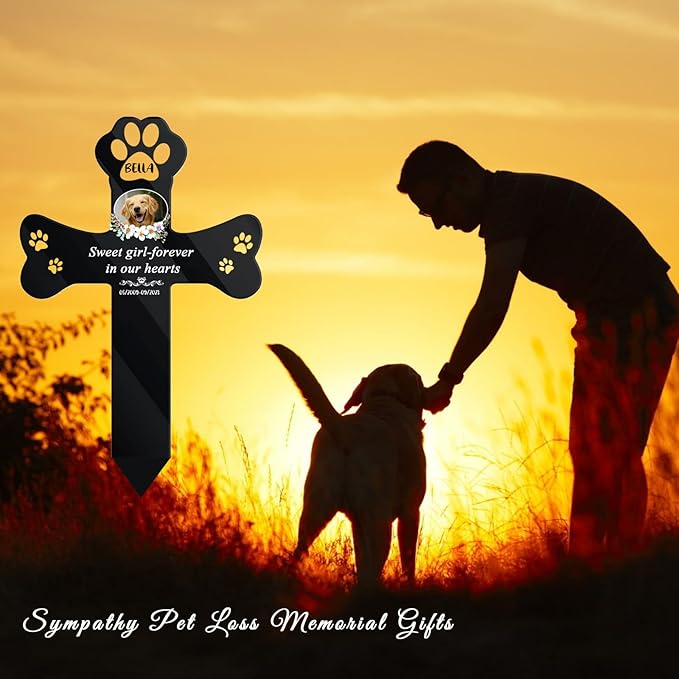 Custom Dog Memorial Gifts - Clear Acrylic Pet Grave Marker for Dogs & Cats, Outdoor Pet Cemetery Cross Sign, Weatherproof & Personalized Look (A-Cross1, Black)