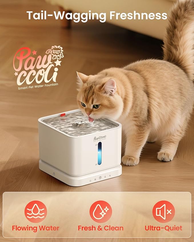 Cordless Cat Water Fountain, 3L/100oz Stainless Steel Tray, Cat Fountains for Drinking, Pet Water Fountains Indoor, Automatic Dog Water Bowl Dispenser, Rechargeable Battery Operated BPA-Free