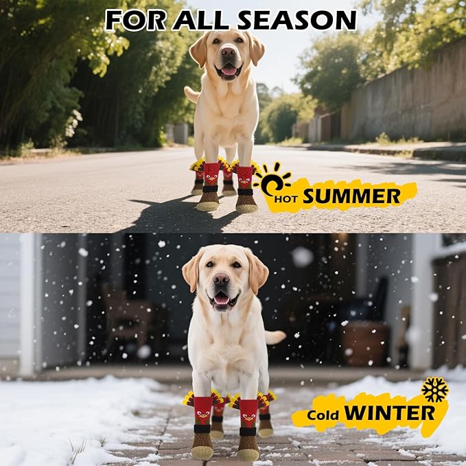 EXPAWLORER Thanksgiving Anti Slip Dog Socks to Prevent Licking Paws,Boots & Paw Protectors with Grippers,Doggie Booties for Hardwood Floors for Small Medium Large Senior Dogs Lifelike Costume Turkey L