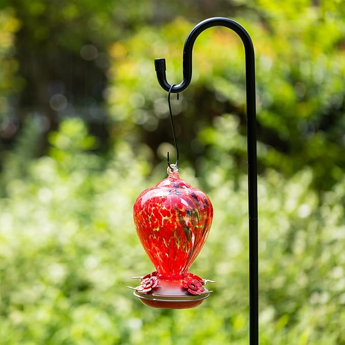 Gifts for Mom 34OZ Hand Blown Glass Hummingbird Feeders for Outdoors Hanging, with Ant Moat Humming Bird Feeders, Porch Backyard Decor Gifts for Women (Floral Balloon)