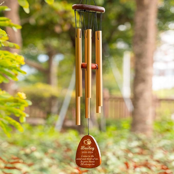 Personalized Dog Memorial Gifts for Loss of Dog Pet Memorial Gifts for Dogs Memory Wind Chimes for Loss of Loved One Dogs Sympathy Bereavement Gift Wind Chimes for Outside(Design 2, Champagne Gold)