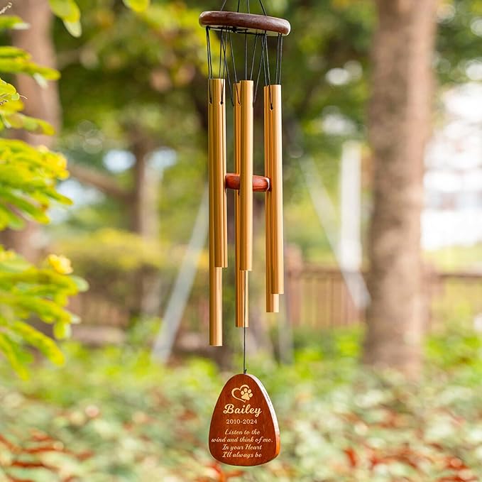 Personalized Dog Memorial Gifts for Loss of Dog Pet Memorial Gifts for Dogs Memory Wind Chimes for Loss of Loved One Dogs Sympathy Bereavement Gift Wind Chimes for Outside(Design 1, Champagne Gold)