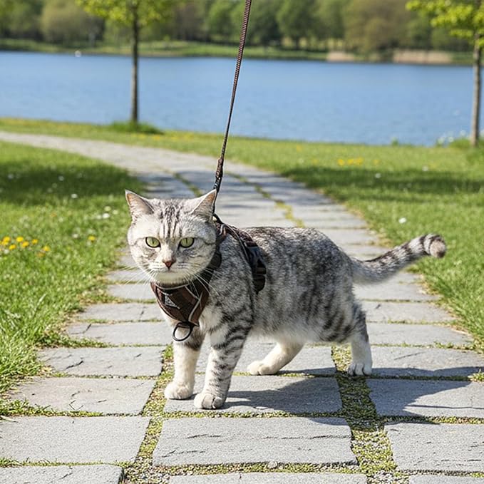 Cat Harness and Leash Set Escape Proof Tactical Small Kitten Harness Emotional Support Cat Vest, Brown, S