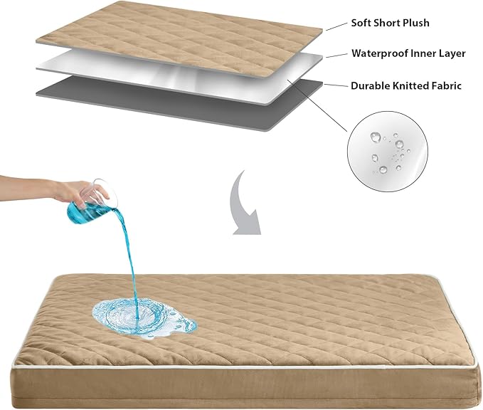 WNPETHOME Orthopedic Big Dog Beds Large Sized Dog, Waterproof Extra Large Dogs Bed with Removable Washable Cover, Multi-Needle Quilting Dogs Crate Bed