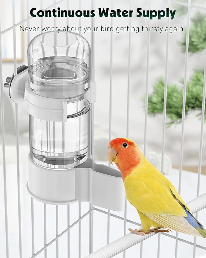 Pawfly 2 Pcs Bird Water Dispenser, Automatic Water Feeder, Plastic Cage Water Dispenser, White Parrot Waterer for Small Parakeet Cockatiel Budgie Lovebirds (Not Fit for Food Feeding)