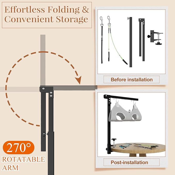 Professional Dog Grooming Table Arm with Hammock, Scissors, Nail Clipper Kit - Adjustable Grooming Arm Restraint System for Small Medium Pets at Home or Salon(Gray)