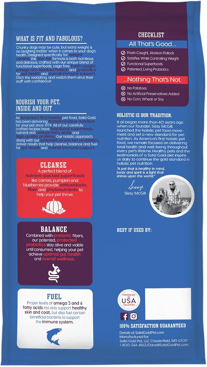 Solid Gold Healthy Weight Management Dry Dog Food for Adult & Senior Dogs - With Pollock, Whole Grain & Probiotics for Gut Health & Digestion Support - Dry Dog Food for Weight Management Support –24LB