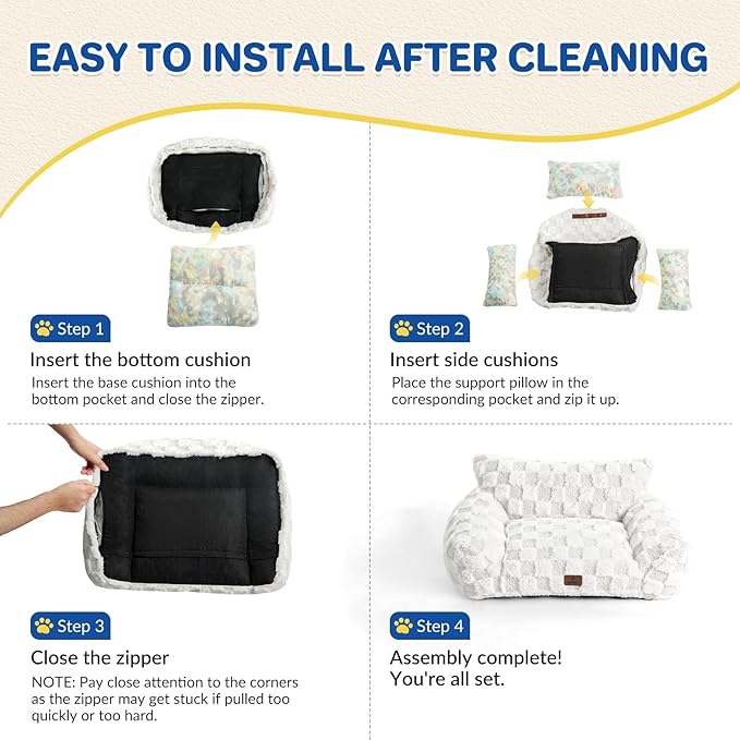 Cat Bed Cats Couch for Puppy and Kitten, Fluffy Pet Couch Small Dog Sofa Bed, Supportive Cat Sofa for Indoor Cats, Washable Cover & Non-Slip, 26 inch, White