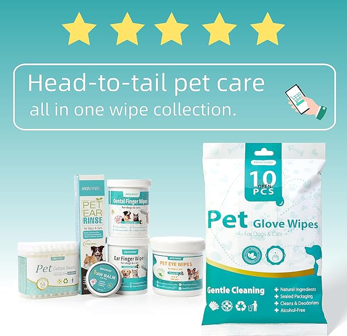 Ear Cleaner Finger Wipes 120 Counts, Dog Ear Cleaner, Grooming Kit Care for Dogs and Cats, Soft & Easy Otic Cleaning Pads, Remove Wax, Dirt & Stop Smelly, Itchy, Non-Irritating, Coconut Scent