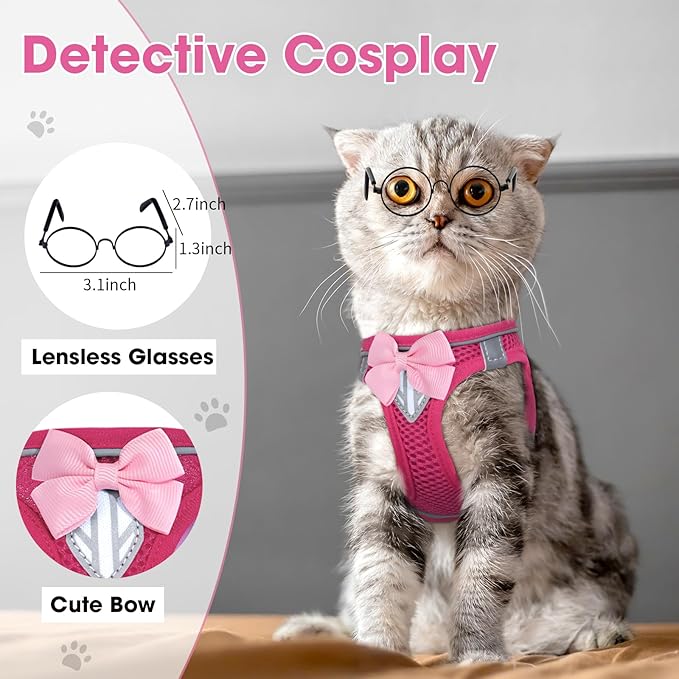 Cat Vest Harness and Leash Set for Walking Escape Proof, Adjustable Kitten Harness Breathable Mesh with Reflective Strips Harness for Kitty Puppy Bunny (Pink,S)