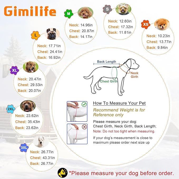 Warm Dog Winter Coat, Gimilife Dog Sweater Cold Weather Coats Waterproof Dogs Apparel Clothes Pet Jacket Padded Vest Outfit for Small Medium Large Dogs