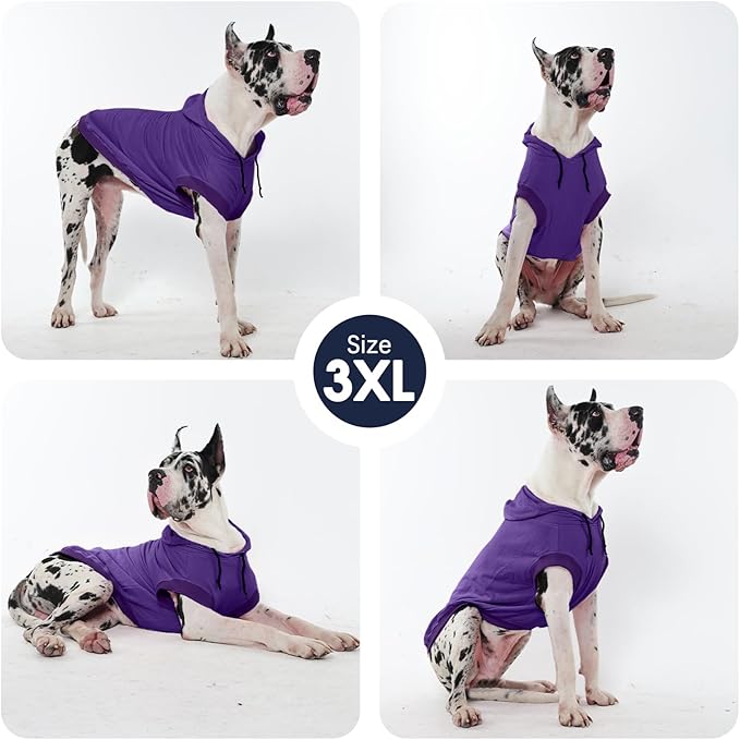 IECOii Dog Hoodie for Large Dogs, Great Dane Sweaters for Giant Breed Dogs, Breathable Lightweight Extra Large Pet Sweathshirt with Hood, XXXL Dog Hoodies for Mastiff, Purple, 3XL,(No Fleece Lined)