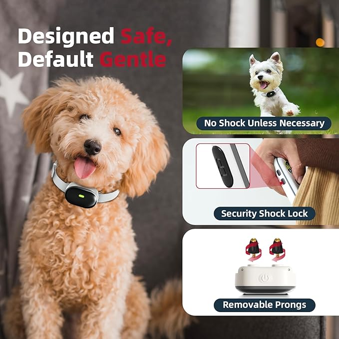 2025 Upgraded Ultra-Small Shock Collar, Ultra-Light & Thin Shock Collar for Small Dogs 5-15lbs, Ultra-Modern Design, 3 Training Modes-Beep, Vibration and Shock with Safety Lock, IPX7 Waterproof, Beige