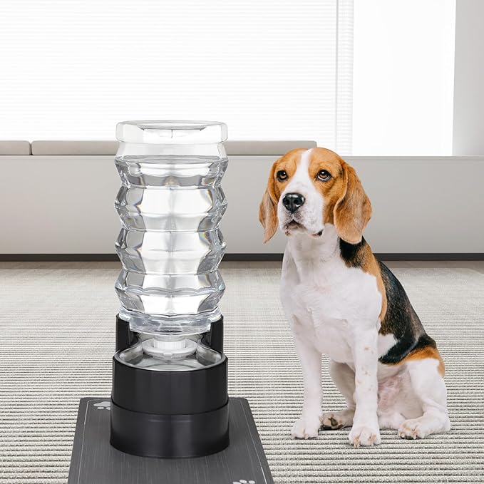 RIZZARI Large Water Dispenser for Dogs: 9L Black Automatic Stainless Steel Gravity Raised Pet Feeder for 30-60 LBS Elderly Pet Dogs with Spine Problems in Living Room Garage