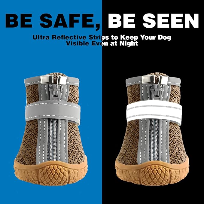 Dog Shoes for Small Dogs, Breathable Dog Boots Paw Protector for Hot Pavement Winter Snow, Dog Booties with Reflective Strips Rugged Anti-Slip Sole for Hardwood Floors Walking Army Green Size 1