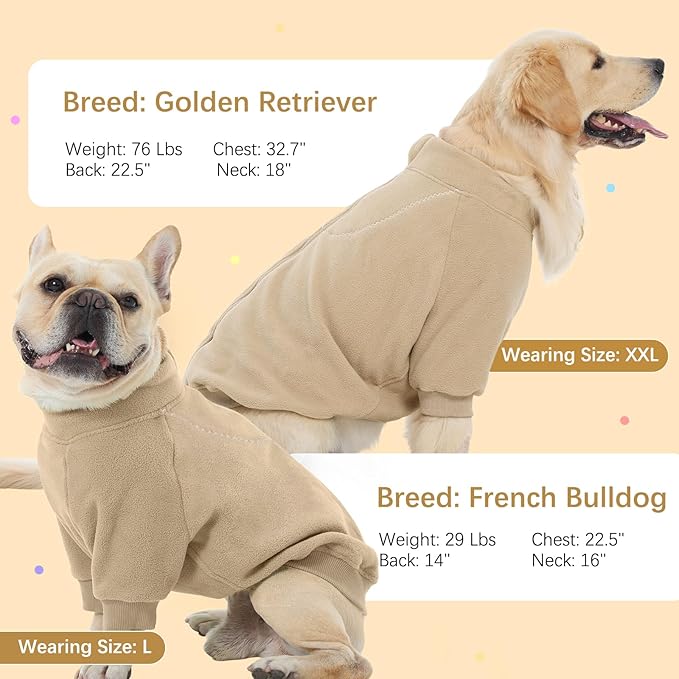 BRKURLEG Dog Sweater, Turtleneck Thick Dogs Sweatshirts Fleece Sweater, Dog Winter Coat for Small Medium Large Dogs, Pet Warm Sweaters with Zipper, Pullover Jacket with Sleeve (Light Coffee, XXL)