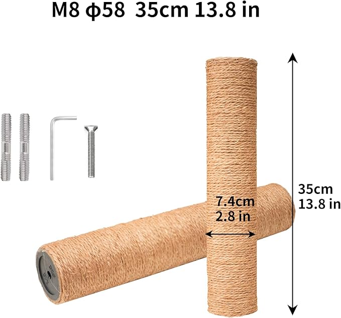 Meowoou 2 PCS Cat Scratching Post Replacement Scratcher Pole,2.8 in x 13.8 in Natural Sisal Rope Cat Trees Climbing Towers Post